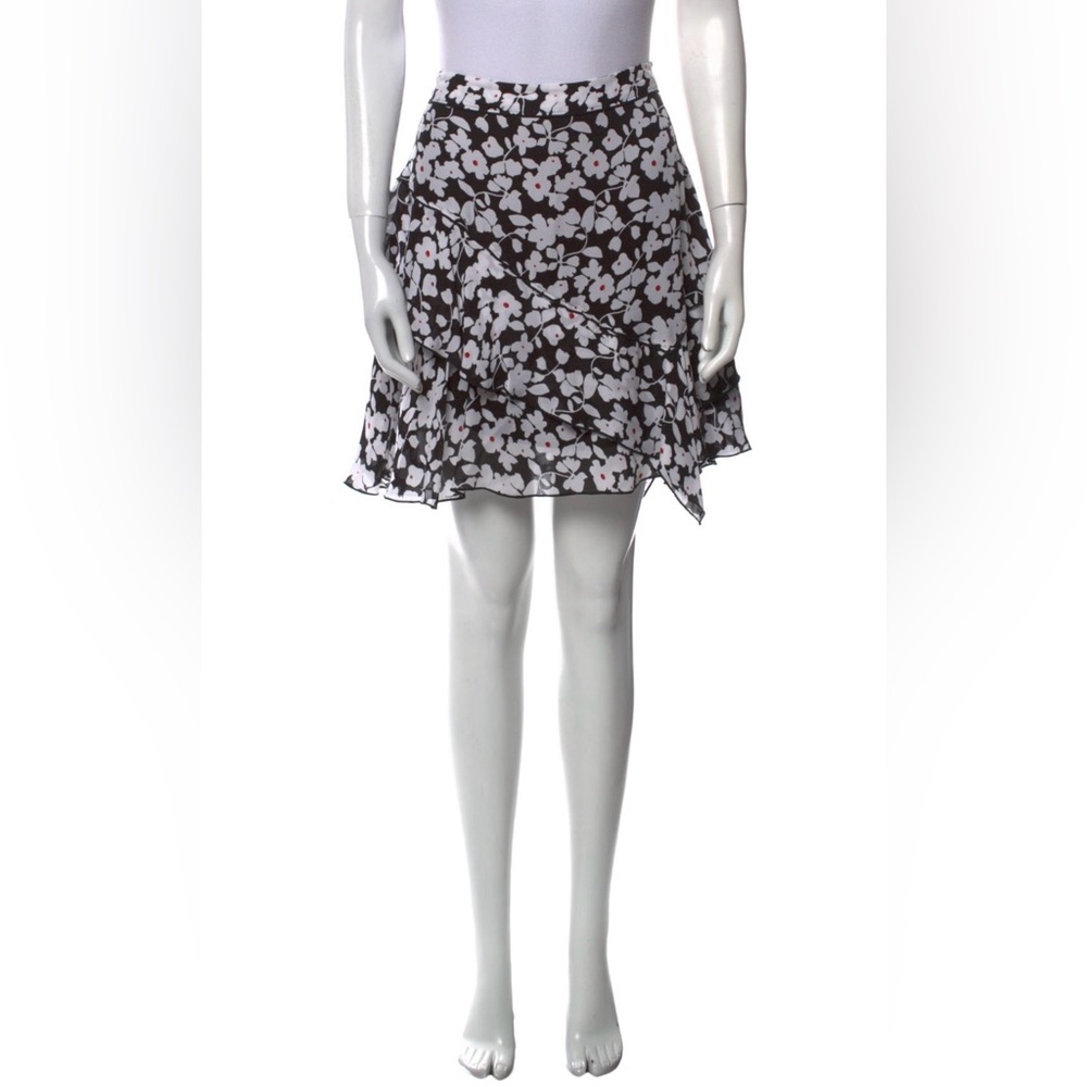 Derek Lam 10 Crosby Floral Ruffle Silk Mini Skirt Black White Sz 6 $395 Retail